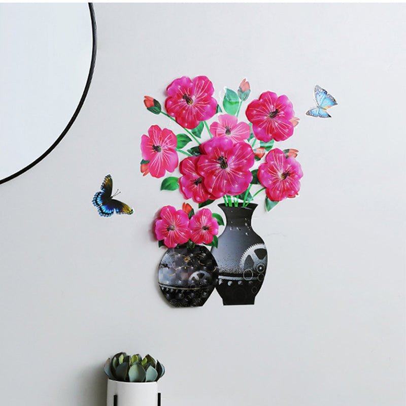 DIY Plante Vase 3D Stereoskopiske Klistermærker til boligindretning, levende 3D-effekt med blomster- og plantemotiver, moderne naturinspireret dekoration