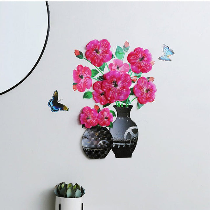 DIY Plante Vase 3D Stereoskopiske Klistermærker til boligindretning, levende 3D-effekt med blomster- og plantemotiver, moderne naturinspireret dekoration