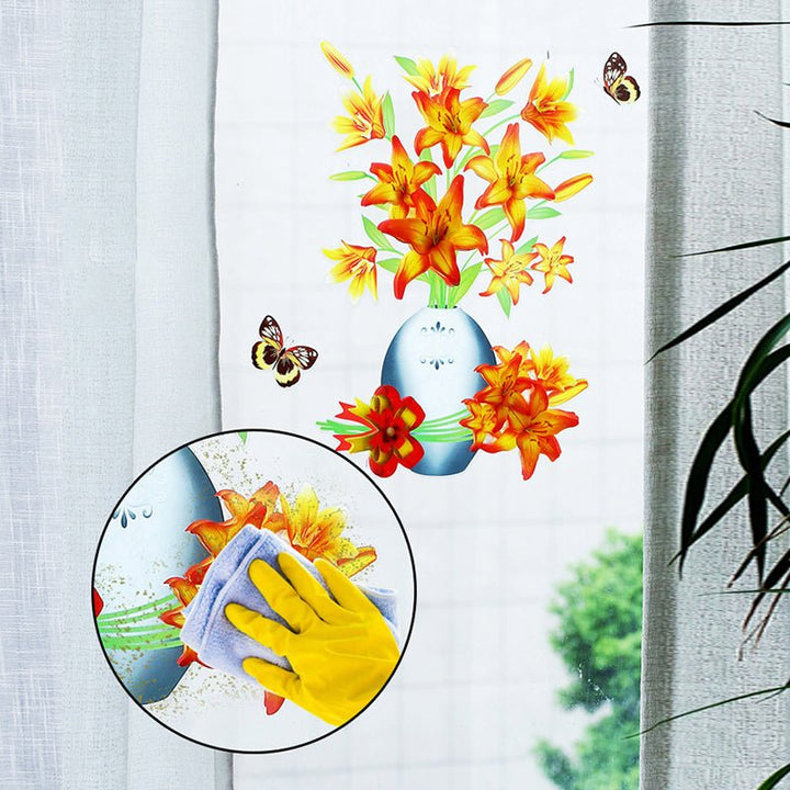 DIY Plante Vase 3D Stereoskopiske Klistermærker til boligindretning, levende 3D-effekt med blomster- og plantemotiver, moderne naturinspireret dekoration
