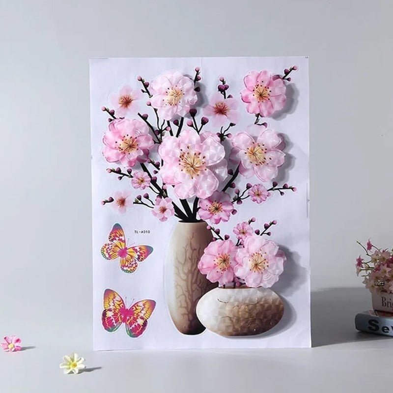 DIY Plante Vase 3D Stereoskopiske Klistermærker til boligindretning, levende 3D-effekt med blomster- og plantemotiver, moderne naturinspireret dekoration