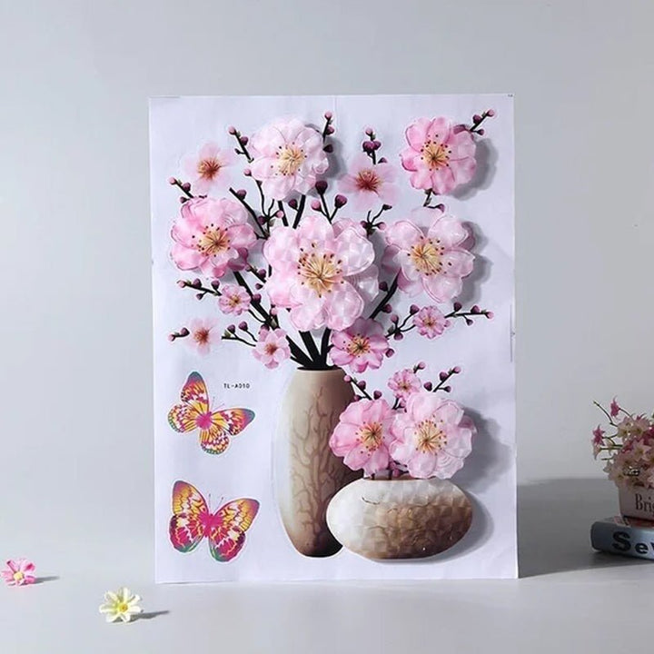 DIY Plante Vase 3D Stereoskopiske Klistermærker til boligindretning, levende 3D-effekt med blomster- og plantemotiver, moderne naturinspireret dekoration