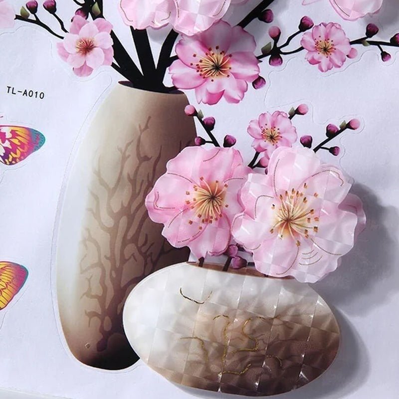 DIY Plante Vase 3D Stereoskopiske Klistermærker til boligindretning, levende 3D-effekt med blomster- og plantemotiver, moderne naturinspireret dekoration