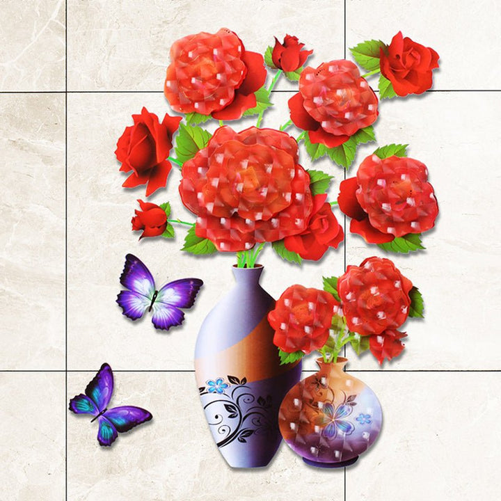 DIY Plante Vase 3D Stereoskopiske Klistermærker til boligindretning, levende 3D-effekt med blomster- og plantemotiver, moderne naturinspireret dekoration