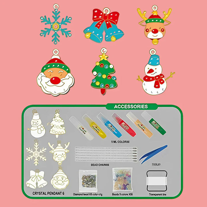 DIY Krystalmalingssæt til børn og voksne, med krystalvedhæng, farverige maling, diamanter og kæder.