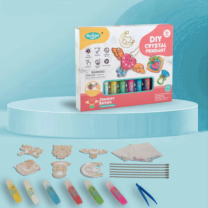 DIY Krystalmalingssæt til børn og voksne, med krystalvedhæng, farverige maling, diamanter og kæder.