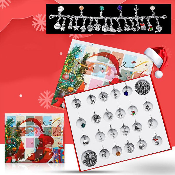 DIY julekalender armbånd til piger: julemand, snemand og rensdyr - lyserød opbevaringsboks, 24 overraskelser.