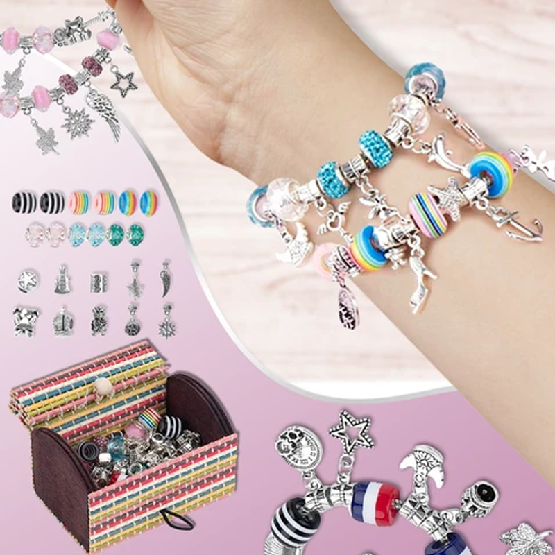 DIY armbåndssæt til kvinder, indeholder farverige perler og vedhæng i en nem gør-det-selv gaveæske.