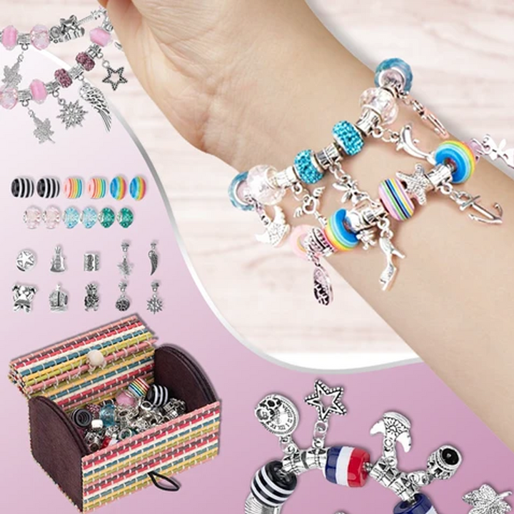 DIY armbåndssæt til kvinder, indeholder farverige perler og vedhæng i en nem gør-det-selv gaveæske.