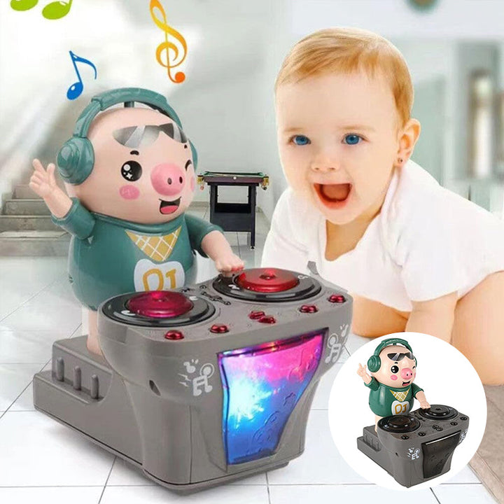DJ Gris legetøj med lys og musik, gynger i takt, farverige blinkende lys, muntert legetøj til børn.