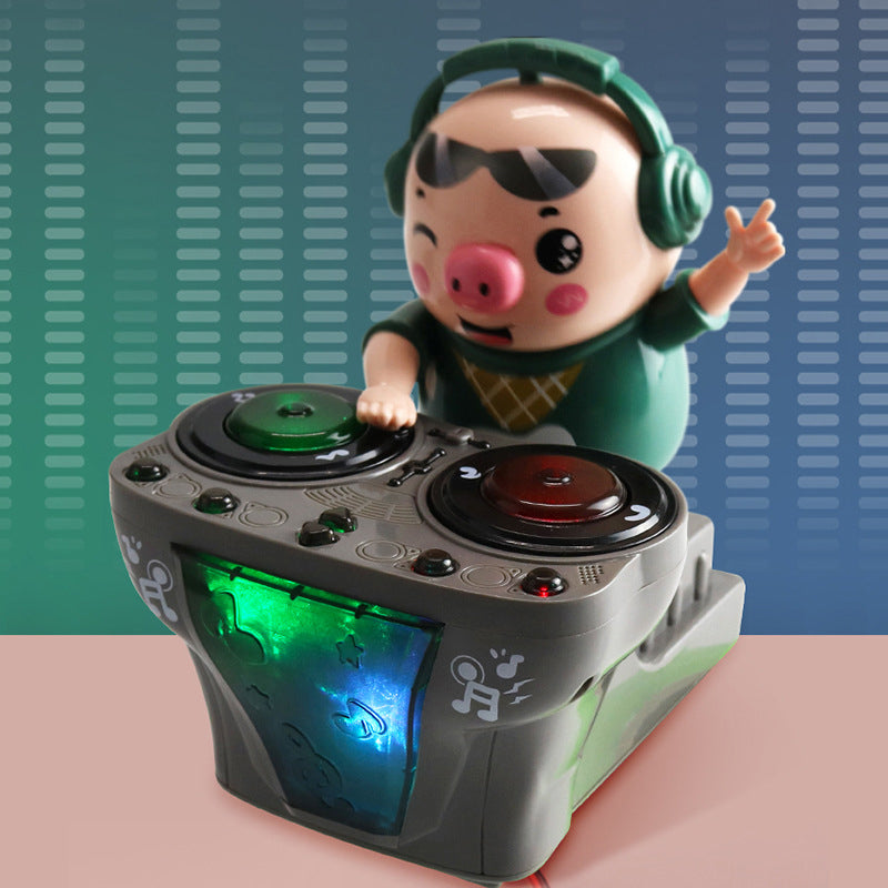DJ Gris legetøj med lys og musik, gynger i takt, farverige blinkende lys, muntert legetøj til børn.