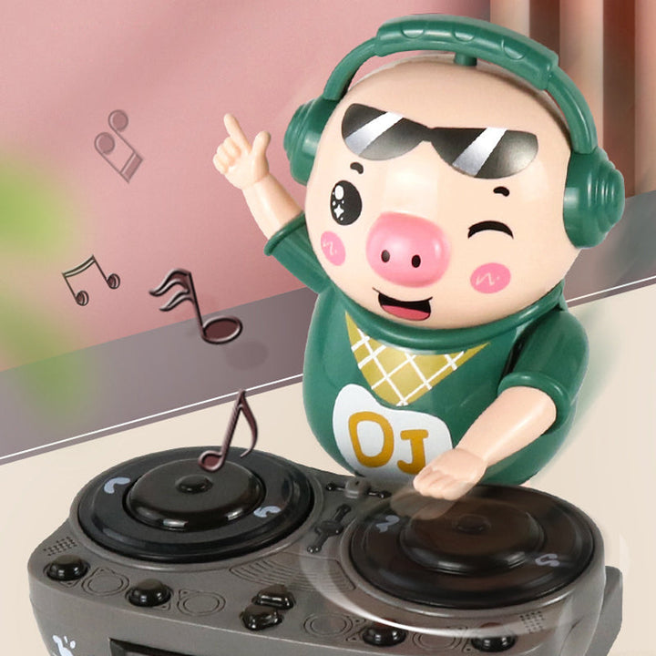DJ Gris legetøj med lys og musik, gynger i takt, farverige blinkende lys, muntert legetøj til børn.