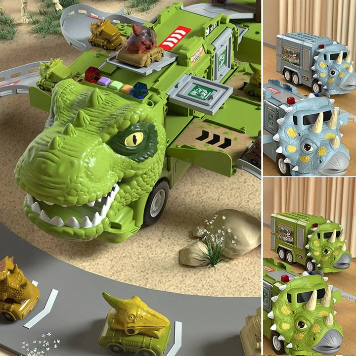 "Dinosaurus kuljetusauto, T-rex-etuseinä, valot ja äänet, lasten leikkiauto, ABS-muovi, seikkailulelu, dinosaurusystävällinen