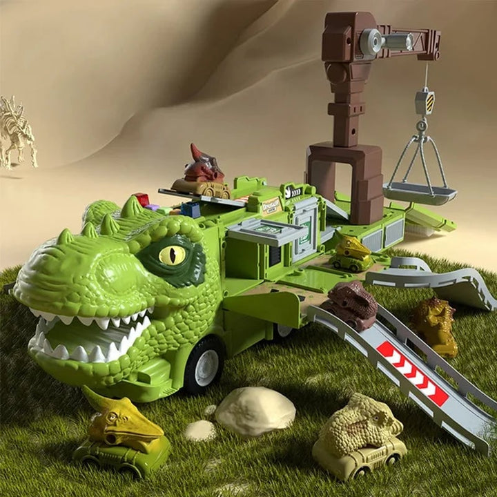 "Dinosaurus kuljetusauto, T-rex-etuseinä, valot ja äänet, lasten leikkiauto, ABS-muovi, seikkailulelu, dinosaurusystävällinen