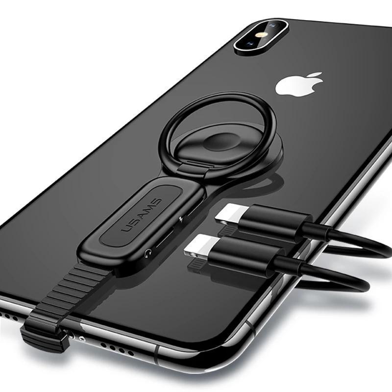 Dual Lightning til mænd: sølvfarvet 4-i-1 adapter, to Lightning-porte, magnetisk ring-adapter, kompakt design
