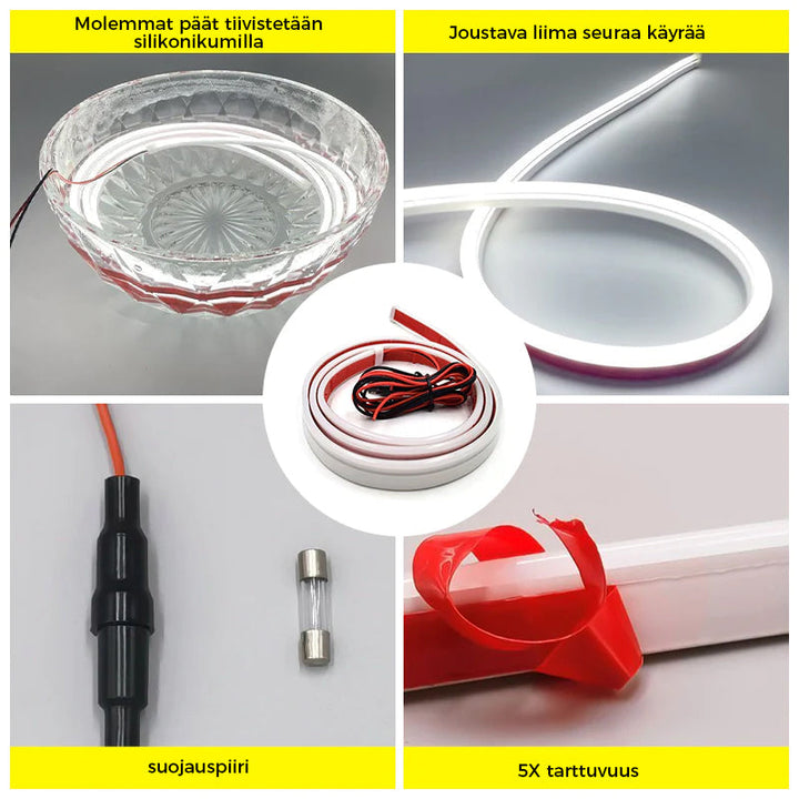 "Dynaamiset LED-nauhavalot autoon, vedenpitävät ja värikkäät, 200cm pitkä LED-nauha moderniin tyyliin."