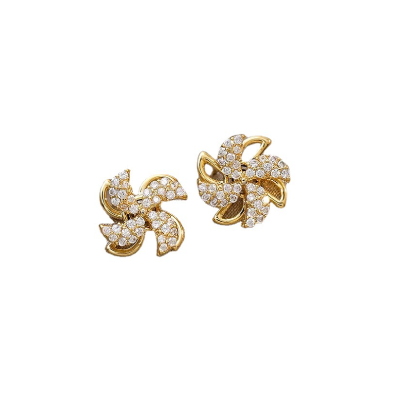 Dame elegante roterbare vindmølle øreringe, 18K guld, glitrende i lyset for at fremhæve kvinders stil og glæde.