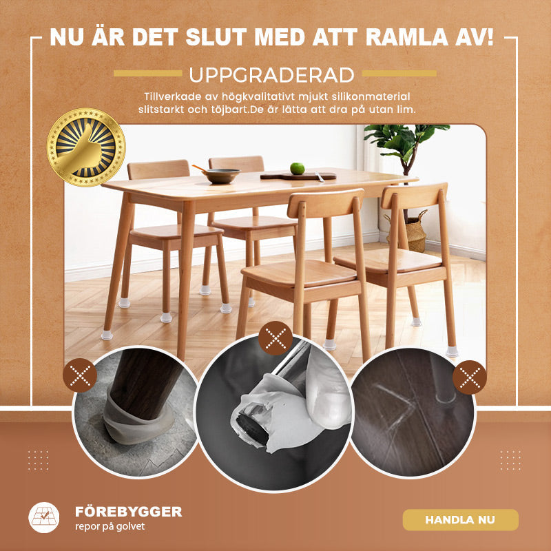 Elegante møbelbenbeskyttere i silikone, sort farve, beskytter gulve mod ridser og forhindrer støj, flere størrelser.
