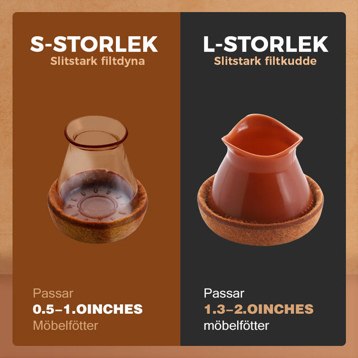 Elegante møbelbenbeskyttere i silikone, sort farve, beskytter gulve mod ridser og forhindrer støj, flere størrelser.