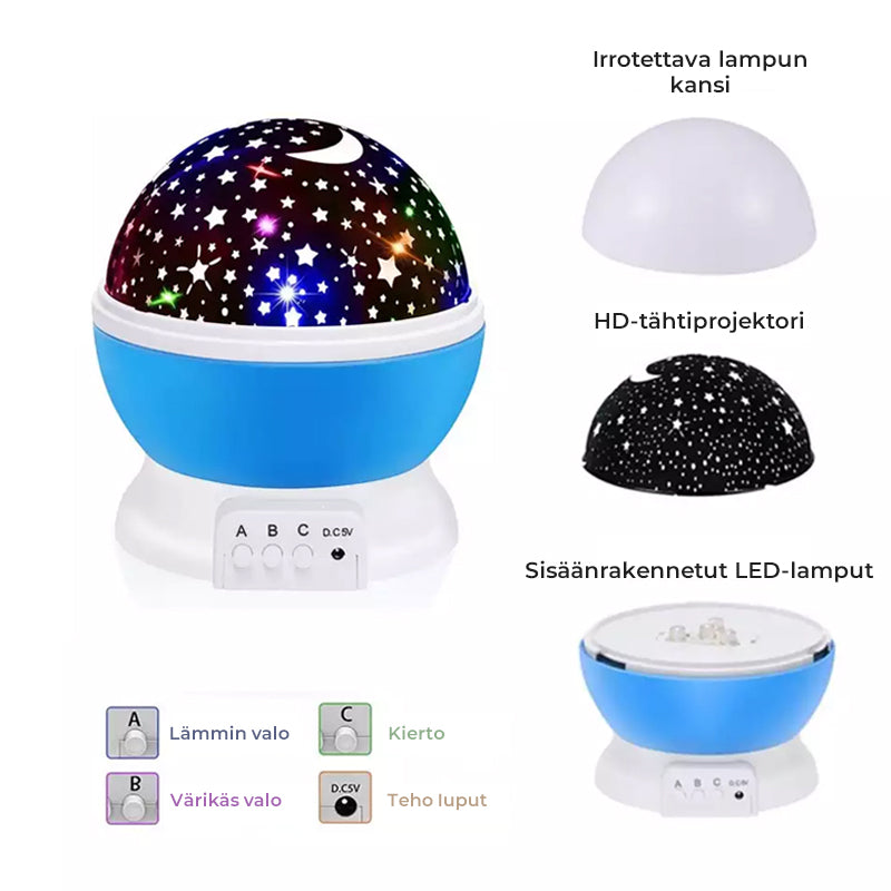 "Elegantti Galaxy tähtiprojektori, monivärinen, kaukosäädettävä, luo maagisen tunnelman mihin tahansa huoneeseen."