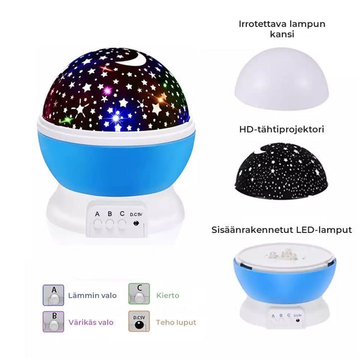"Elegantti Galaxy tähtiprojektori, monivärinen, kaukosäädettävä, luo maagisen tunnelman mihin tahansa huoneeseen."