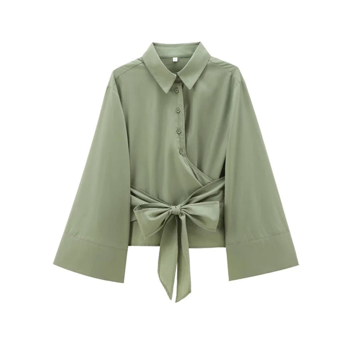 Elegant dame kimono bluse med sløjfe, langærmet i afslappet stil, velegnet til hverdag og fest.