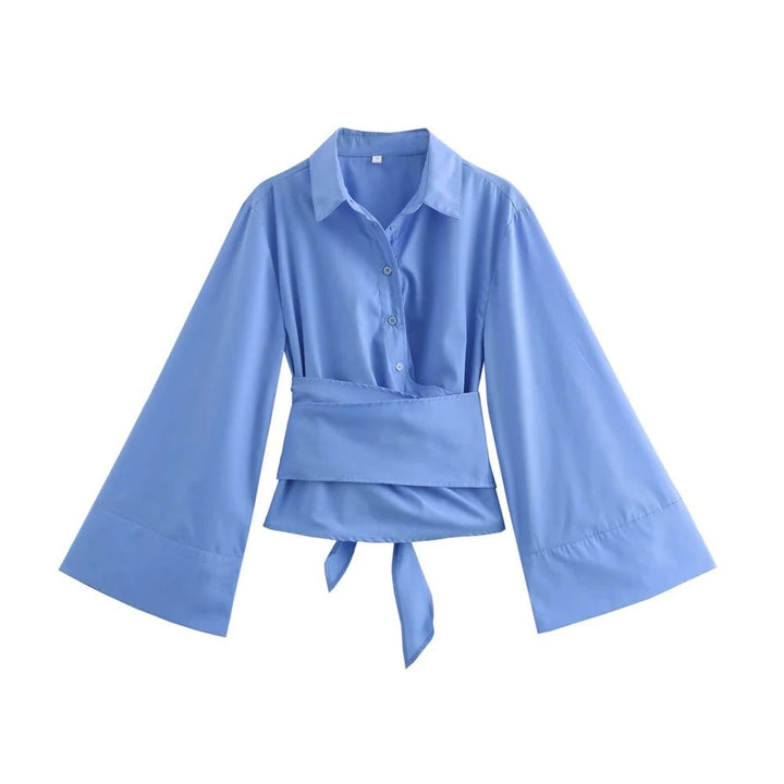 Elegant dame kimono bluse med sløjfe, langærmet i afslappet stil, velegnet til hverdag og fest.