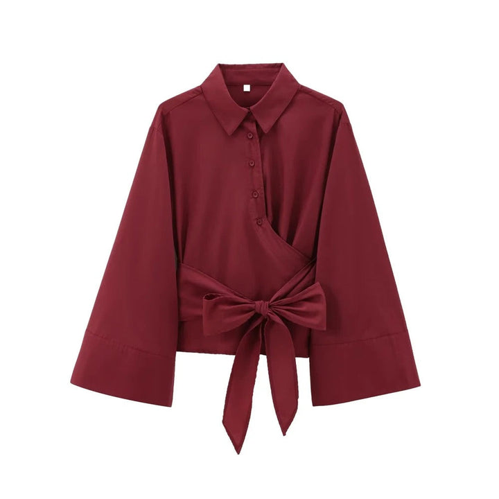 Elegant dame kimono bluse med sløjfe, langærmet i afslappet stil, velegnet til hverdag og fest.