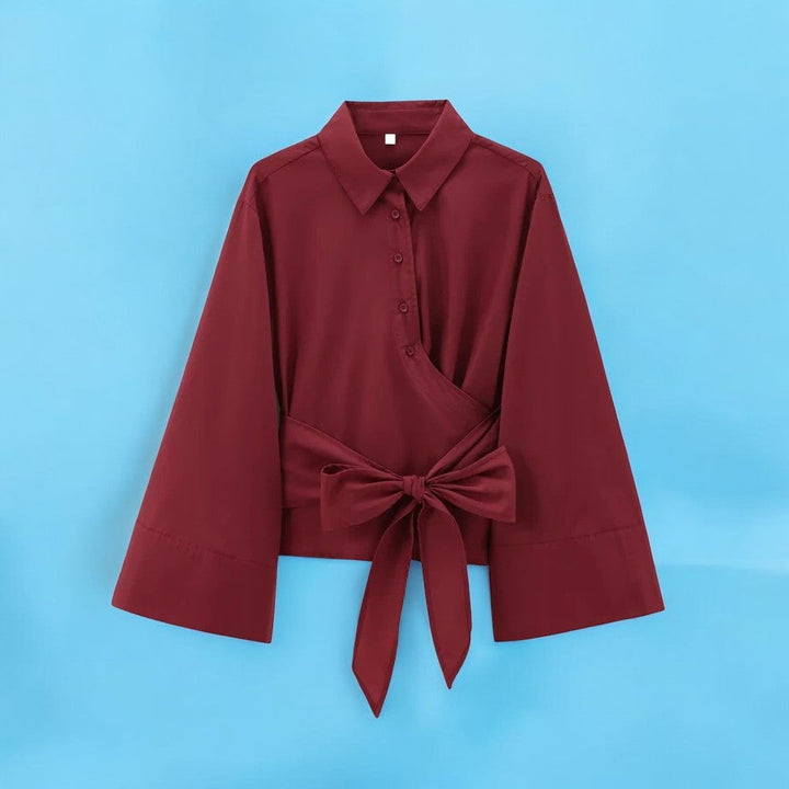 Elegant dame kimono bluse med sløjfe, langærmet i afslappet stil, velegnet til hverdag og fest.