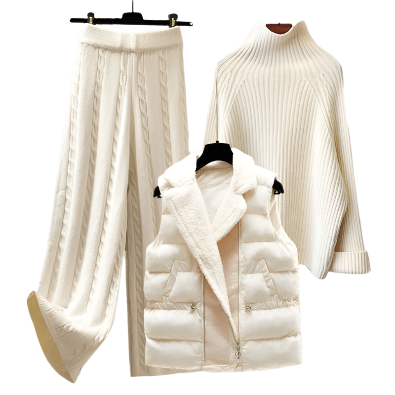 Elegant dame 3-delt beige sæt, ensfarvet, velegnet til både afslappede og festlige begivenheder.
