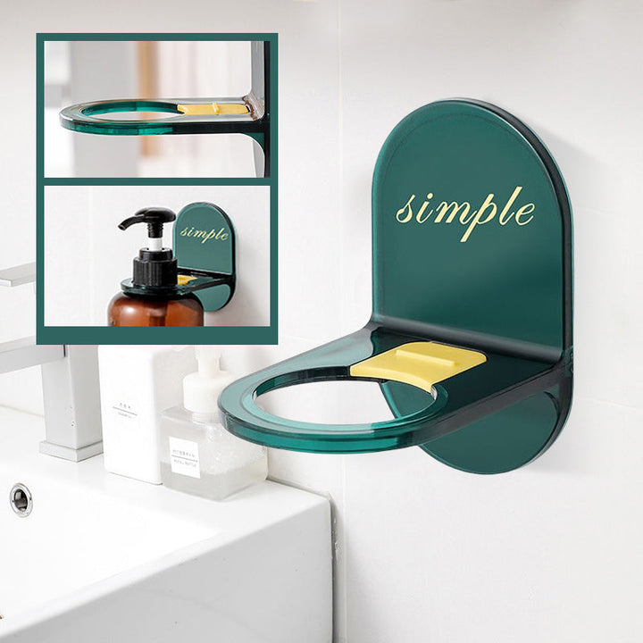 Elegant plastik bruser gel holder, tilgængelig i mørkegrøn og lysegrøn, passer til forskellige flaskestørrelser og indretninger.