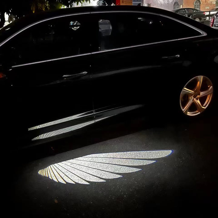 Enkevinge-velkomstlys til bilen, hvide projektorer med klar ramme til montering under bildøren.
