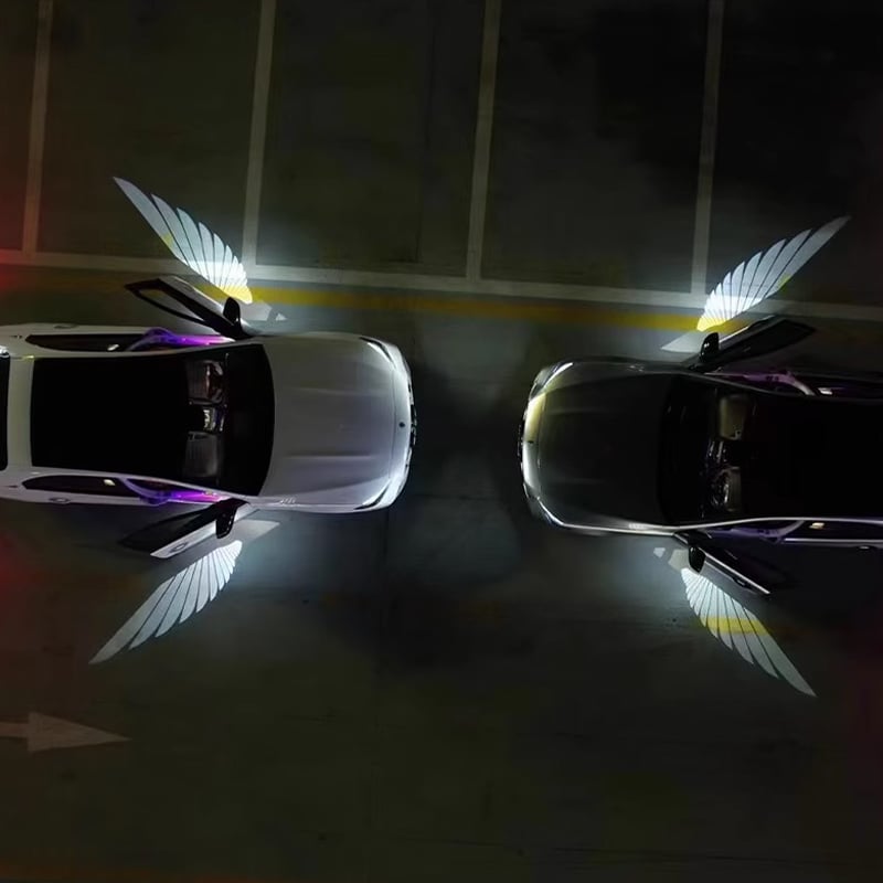 Enkevinge-velkomstlys til bilen, hvide projektorer med klar ramme til montering under bildøren.