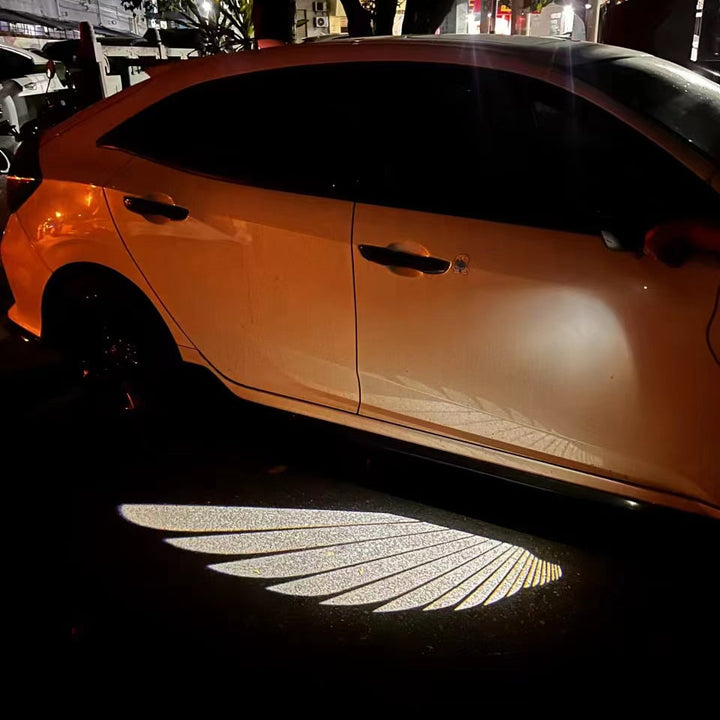 Enkevinge-velkomstlys til bilen, hvide projektorer med klar ramme til montering under bildøren.