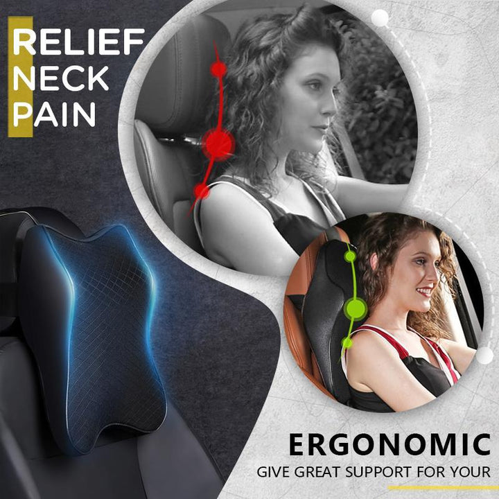 Ergonomisk nakkestøtte til bilen, lavet af memoryskum, passer til alle sæder, åndbar, støtter nakken, aftageligt betræk