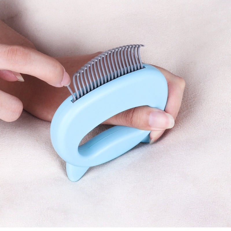Ergonomisk massagekam til kat eller hund, blå, grøn, pink, let ABS, forbedrer cirkulation, gør pelsen skinnende.