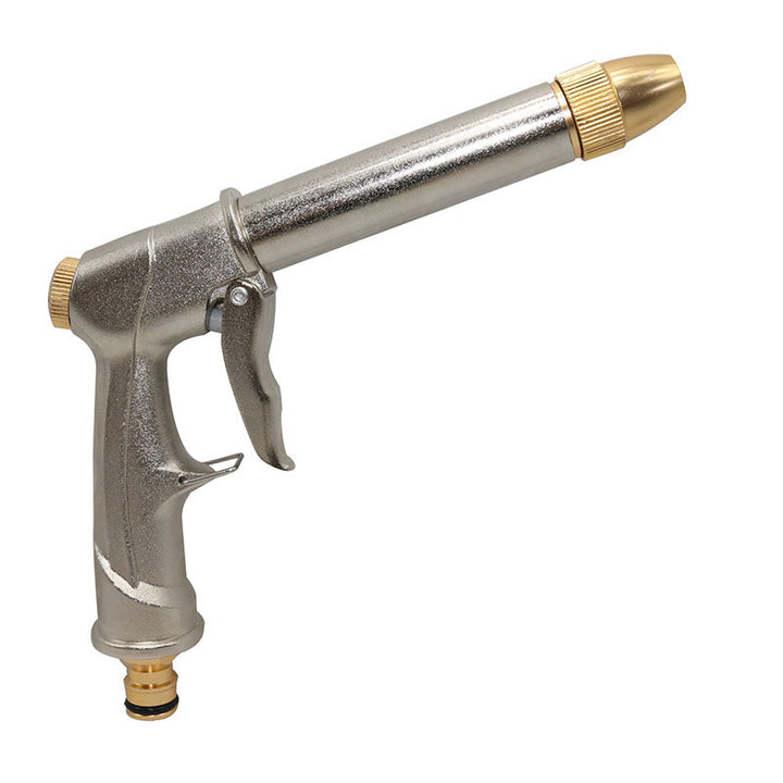 Ergonomisk multifunktionel bilvask-sprinkler med kobberspids og metalramme, justerbare sprøjtemønstre.