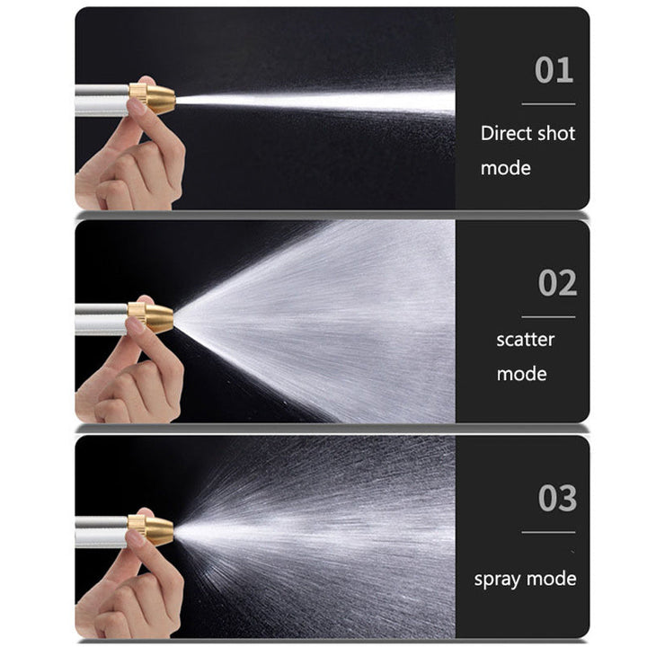 Ergonomisk multifunktionel bilvask-sprinkler med kobberspids og metalramme, justerbare sprøjtemønstre.