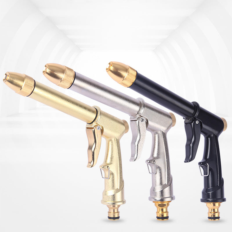 Ergonomisk multifunktionel bilvask-sprinkler med kobberspids og metalramme, justerbare sprøjtemønstre.