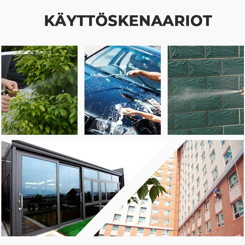 Ergonomisk multifunktionel bilvask-sprinkler med kobberspids og metalramme, justerbare sprøjtemønstre.