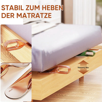 Ergonominen patjan nostotyökalu, keltainen, vihreä, violetti, ergonominen muotoilu, kestävää muovia, kevyt ja kestävä.