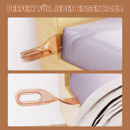 Ergonominen patjan nostotyökalu, keltainen, vihreä, violetti, ergonominen muotoilu, kestävää muovia, kevyt ja kestävä.