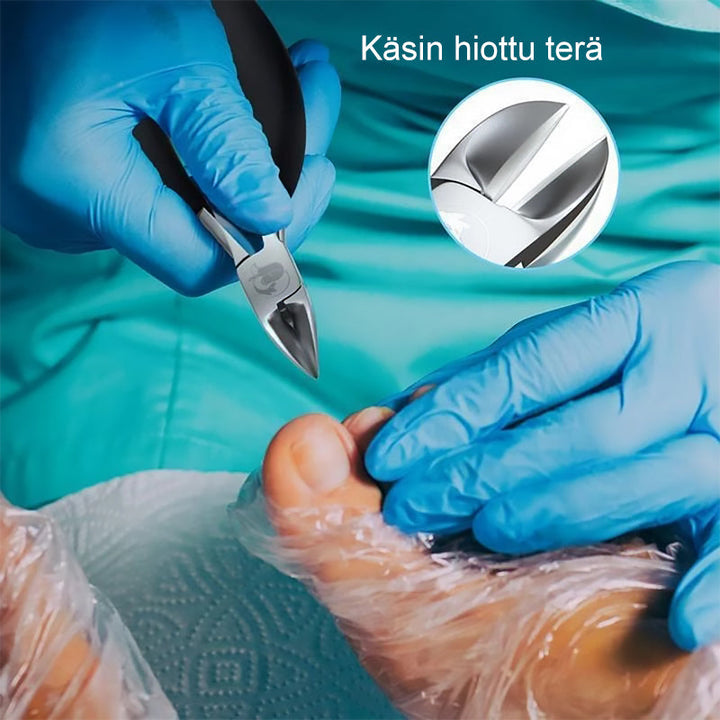 Ergonomisk neglesæt i rustfrit stål, inkluderer klippere og fil, perfekt til tykke negle og neglebånd.