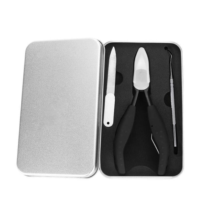 Ergonomisk neglesæt i rustfrit stål, inkluderer klippere og fil, perfekt til tykke negle og neglebånd.