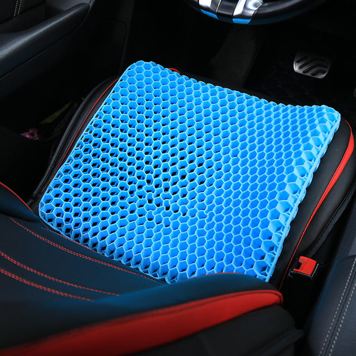 Ergonomisk blå gelpude med honeycomb-struktur, til sæder, giver støtte og køling til hjemme- og kontorbrug.