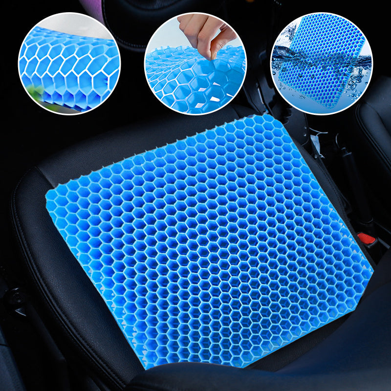 Ergonomisk blå gelpude med honeycomb-struktur, til sæder, giver støtte og køling til hjemme- og kontorbrug.