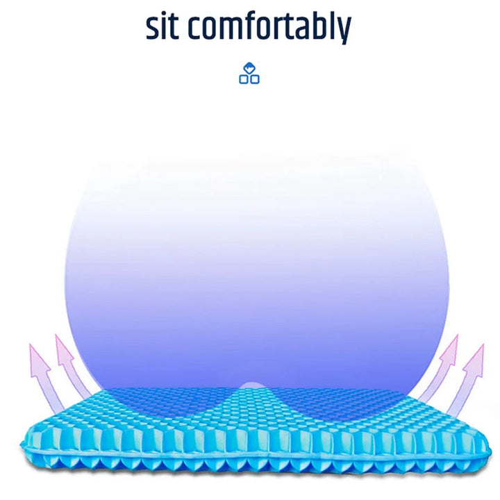 Ergonomisk blå gelpude med honeycomb-struktur, til sæder, giver støtte og køling til hjemme- og kontorbrug.