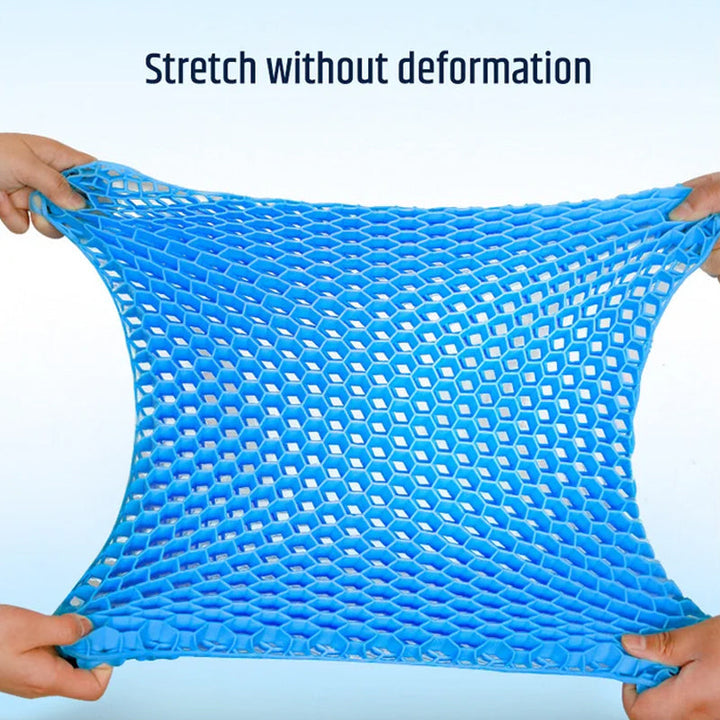 Ergonomisk blå gelpude med honeycomb-struktur, til sæder, giver støtte og køling til hjemme- og kontorbrug.