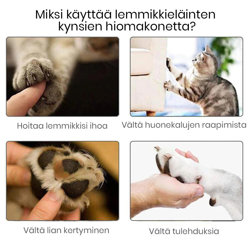 Meget støjsvag USB-opladelig negleklipper til kæledyr, kompakt design, aftagelig slibeskive og beskyttelsesdæksel.