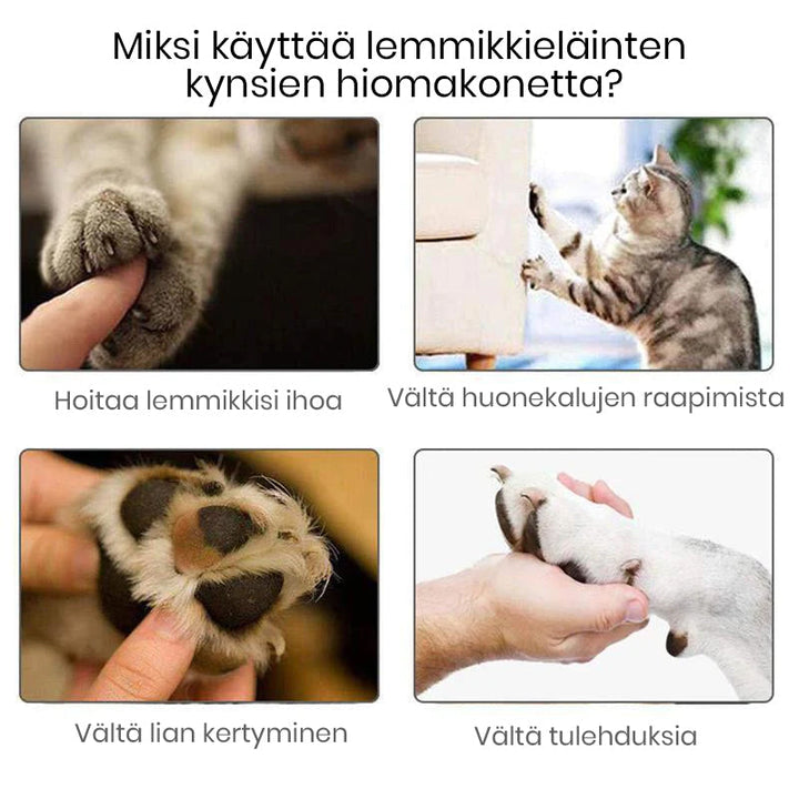 Meget støjsvag USB-opladelig negleklipper til kæledyr, kompakt design, aftagelig slibeskive og beskyttelsesdæksel.