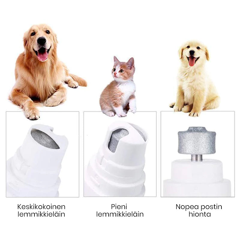 Meget støjsvag USB-opladelig negleklipper til kæledyr, kompakt design, aftagelig slibeskive og beskyttelsesdæksel.